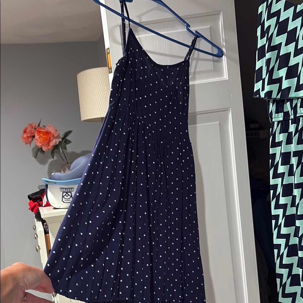 Divided Dark Blue Dress with White Dots